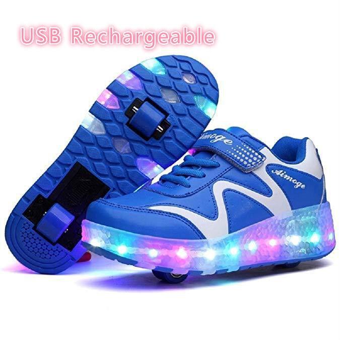 Vibrant Kids Double Wheels Light Up Roller Skates Shoes In Sporty Sneaker Style