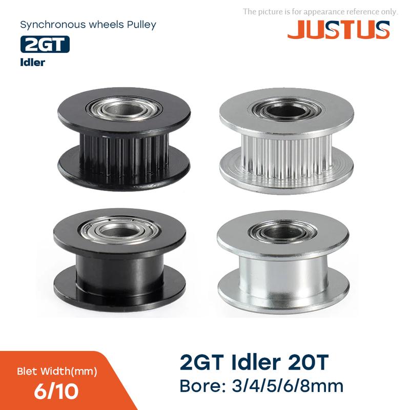 GT2 Idler Pulley 20 Teeth Bore 3mm 4mm 5mm 6mm 8mm with bearings 3D Printer Parts for 2GT Timing Belt Width 6mm 10mm H shape 6mm Black