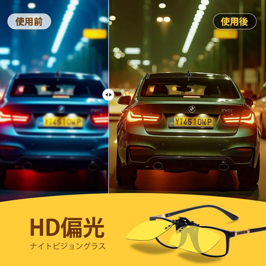[Vimbloom] Clip-on Sunglasses for Night Driving - Polarized, for Night Driving, Blocks Car Lights and Glare, Flip-up Style, Prescription Lenses