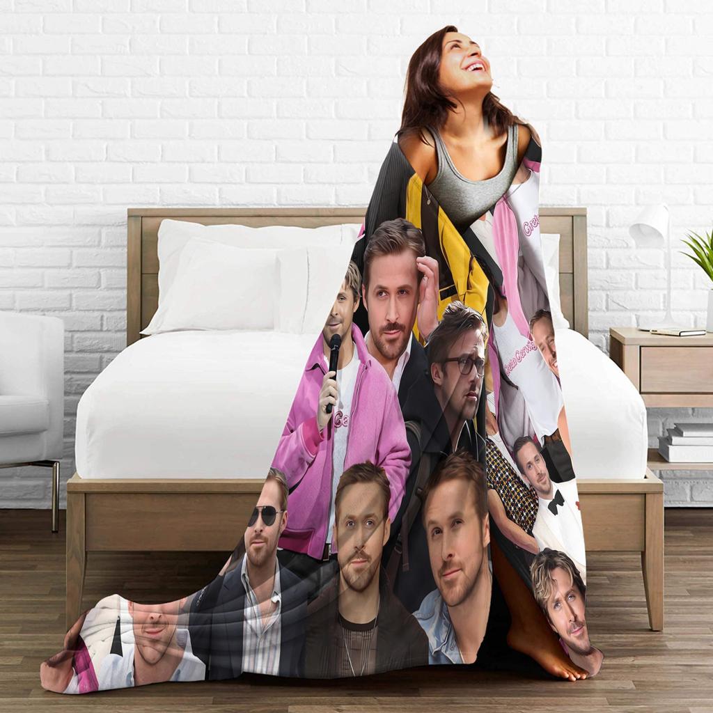 Barbenheimer Film Ryan Gosling Actor Photo Warm Soft Blanket Plush Throw Blanket Home Decor Flannel Bedspread Sofa Bed Cover