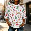 Women's 3/4 Sleeve Hooded Christmas Character Print T-Shirt, Casual Holiday Top