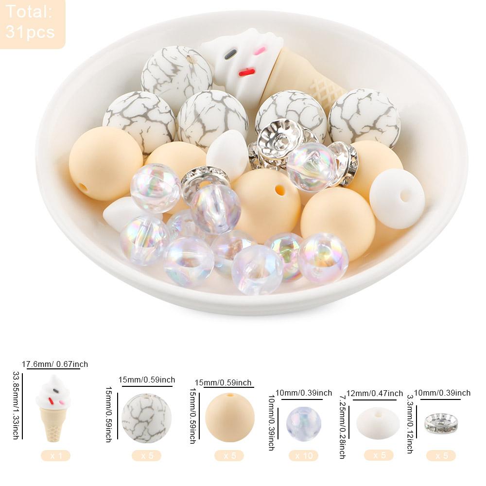 New 31Pcs/Set 3D New Silicone Focal Beads Round Bead For Jewelry Making DIY Beaded Pen Keychain Necklace Bracelet Accessories