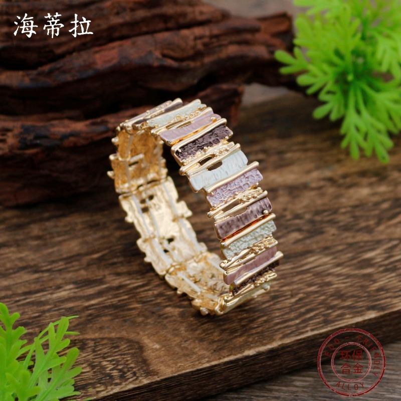 New enamel color hollow geometric elastic bracelet women's fashion high sense irregular line bracelet