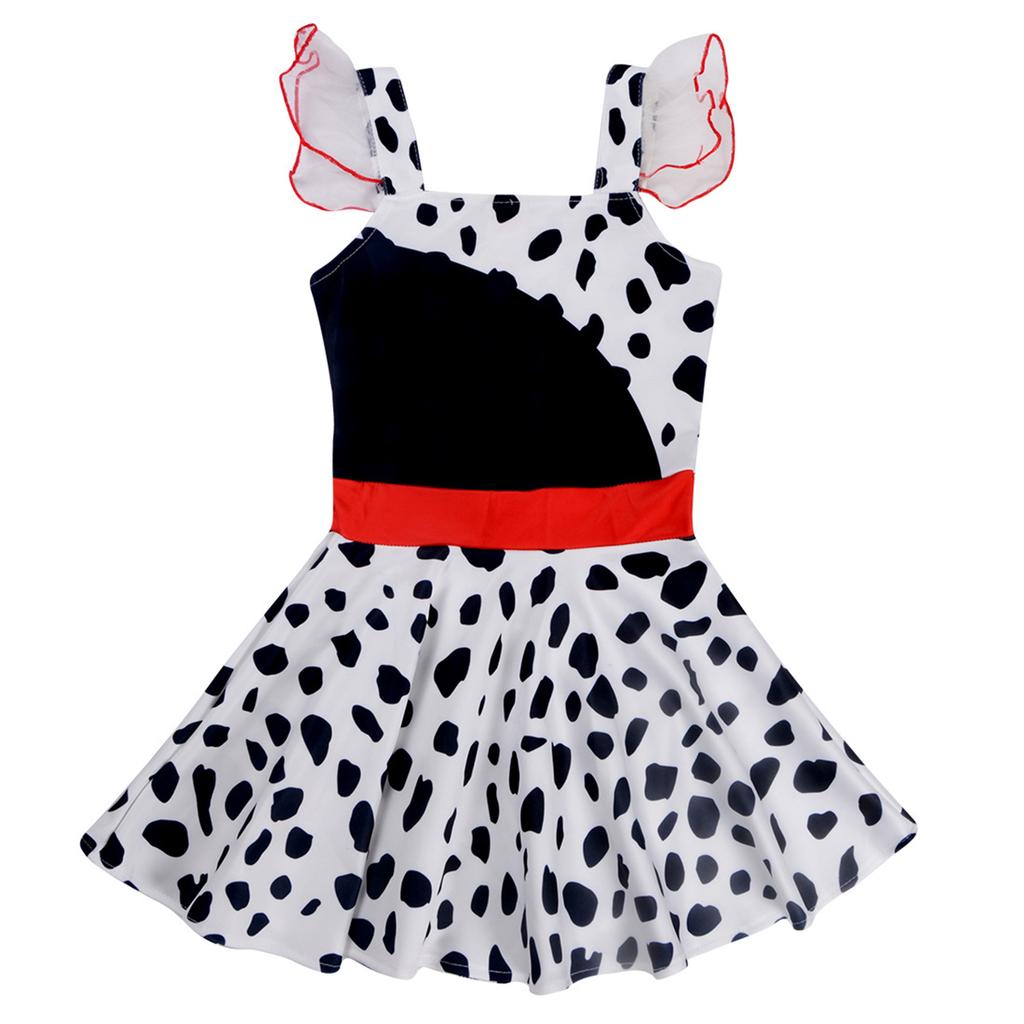 Toddler Girls Dalmatian Print Dress Ruffle Sleeve Movie Character Cosplay Costume for Role Play Party