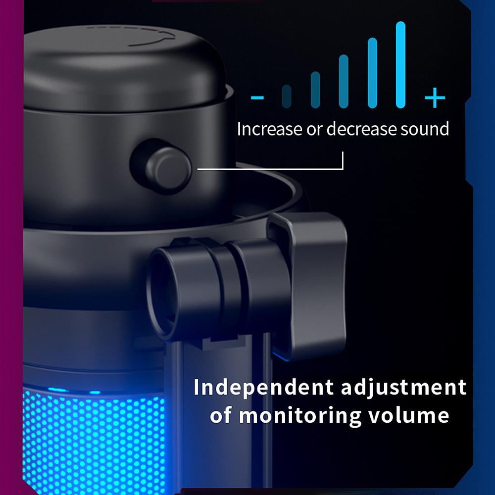 USB RGB Microphone Computer Mic Kit with Tripod Realtime Monitoring Plug & Play One Key to Mute