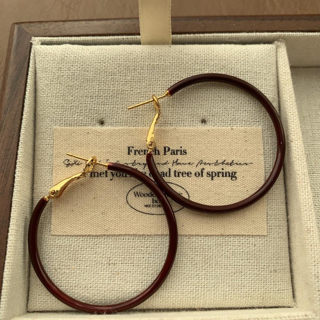 Simple Burgundy Enamel Earrings, Earrings, High-End Sense, Fashionable And Versatile, Retro Minimalist And Neat Temperament, Autumn And Winter