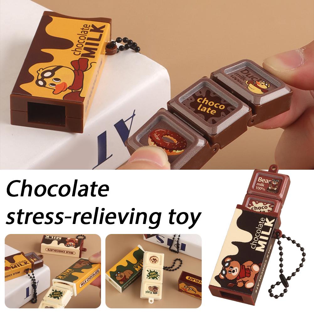 Simulated Chocolate Fidget Toy Japanese Style Stress Relief Keychain Bendable Snap Sensory Toy Creative Gift For Kids Adults