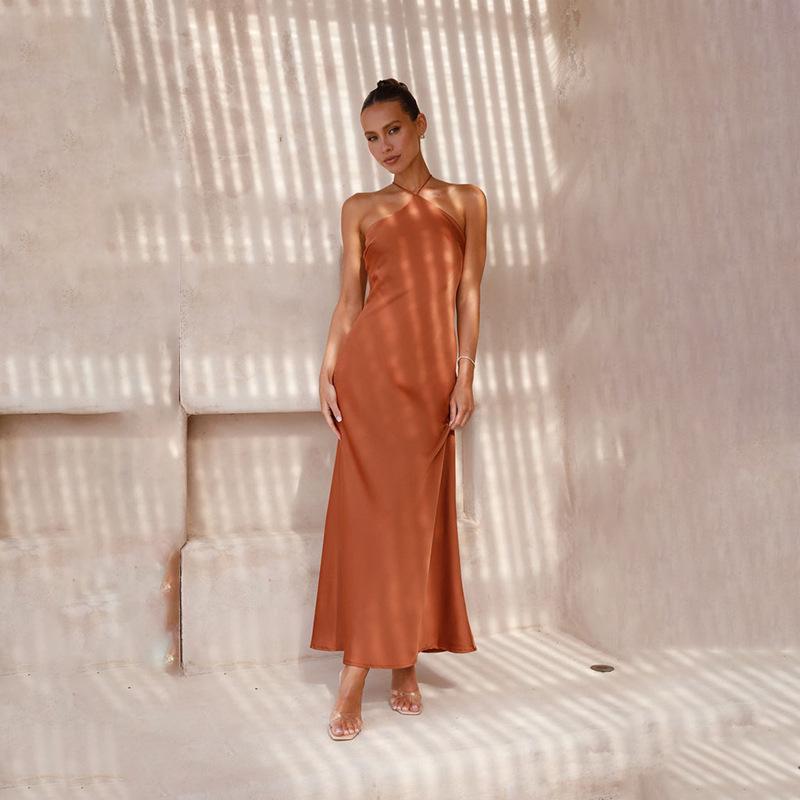 2024 Spring/Summer Sexy Solid Color Sleeveless Backless Slim Dress for Women