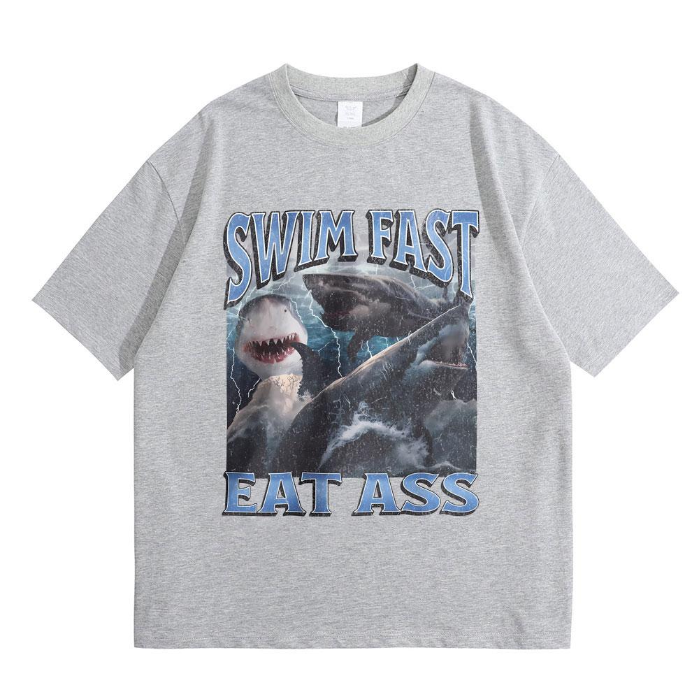 Funny Shark Print T-shirt Men Women Casual Oversized T Shirts Male Fashion Vintage Short Sleeve Unisex Soft Cotton Tshirt Tops