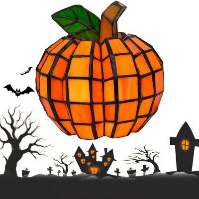 Stained Glass Pumpkin Lamp 2025 Halloween Pumpkin Ornaments Indoor Pumpkin Lantern Decorations for Home Holiday Party (1 PCS)