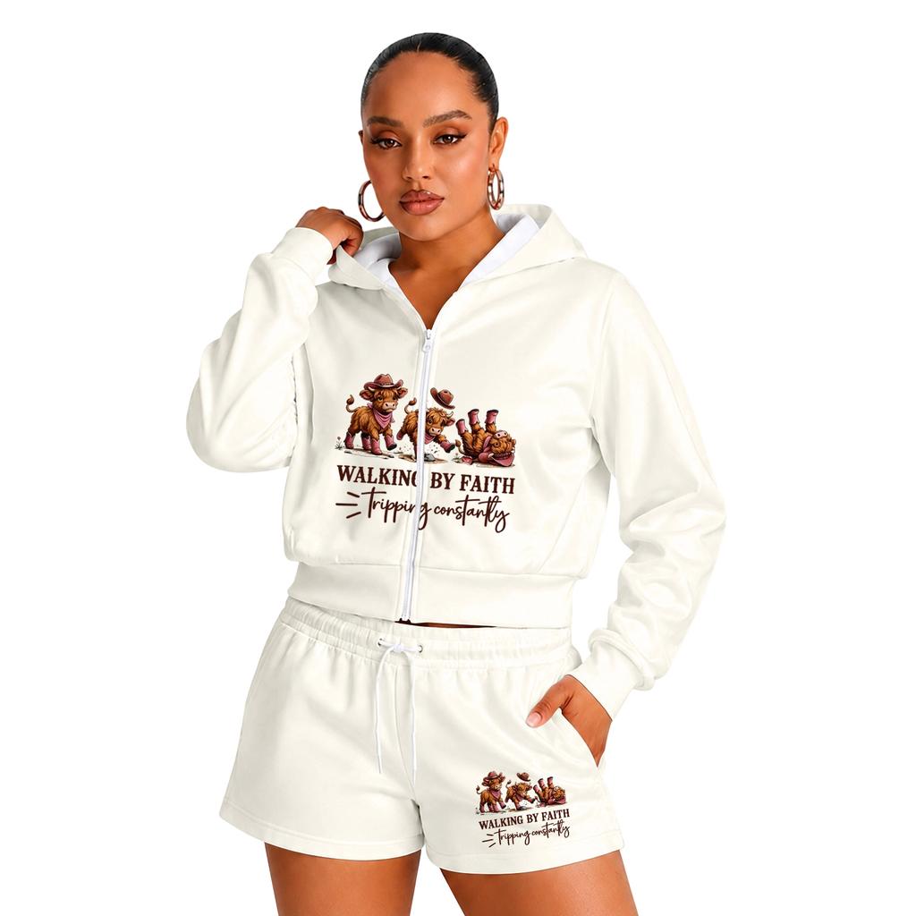 Women's -Inspired Fun Outfit Set with Walk by Slogan for Everyday Wear