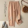 Embroidered Cotton Linen Harem Pants for Women Summer Linen Artistic Loose Casual Cropped Pants