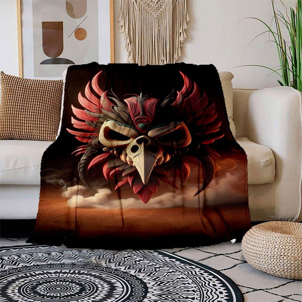 

Owl Totem Mask: Mystical Artisanal Decoration Blanket Flannel Throw Blanket for Sofa, Bed, Travel, Camping, Office, Couch, Chair, And Bed G 150x180cm