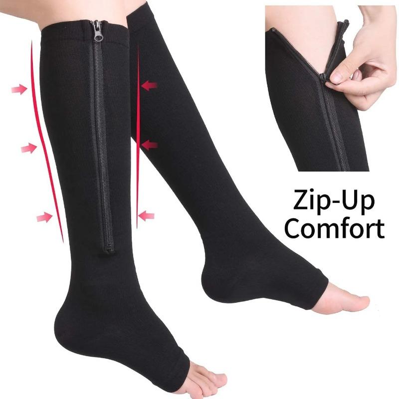 Athletic Compression Zipper Socks Vein Stretch Socks Women Men High Elasticity Pressure Long Biking Socks Leg Support