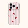 Precious Sweet Pink Striped Red Bow Pattern Film Aesthetic Protective Shockproof Bumper Phone Case For iPhone 13 14 15 16 17 Pro Max Plus