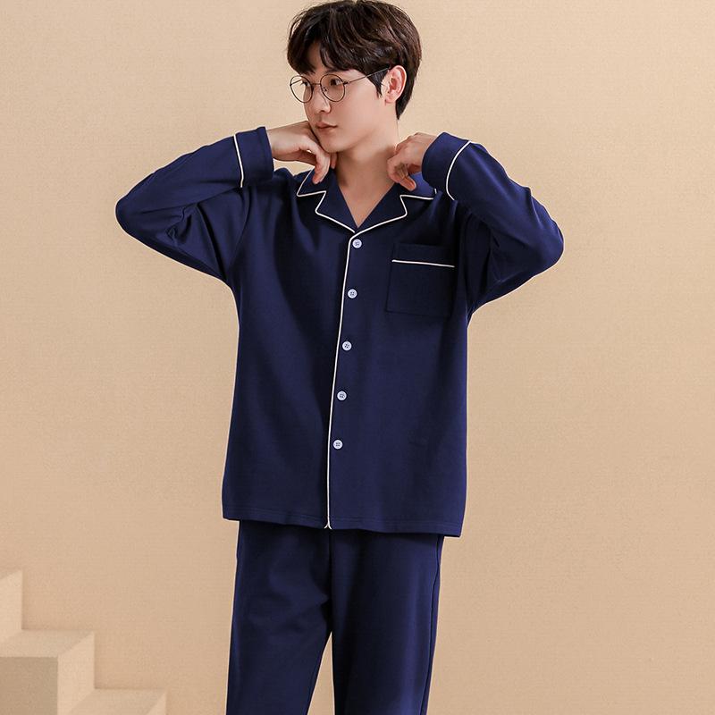 Spring Long Sleeve New Pajamas Men's Cardigan Cotton Simple Leisure Suit Can Wear Loose Home Clothes