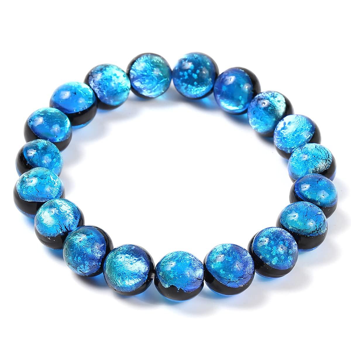 

[Sea drop] Glow-in-the-dark Firefly Glass Iriomote Blue 12mm Bead Bracelet (Luminous Type) [080bt-12-16]