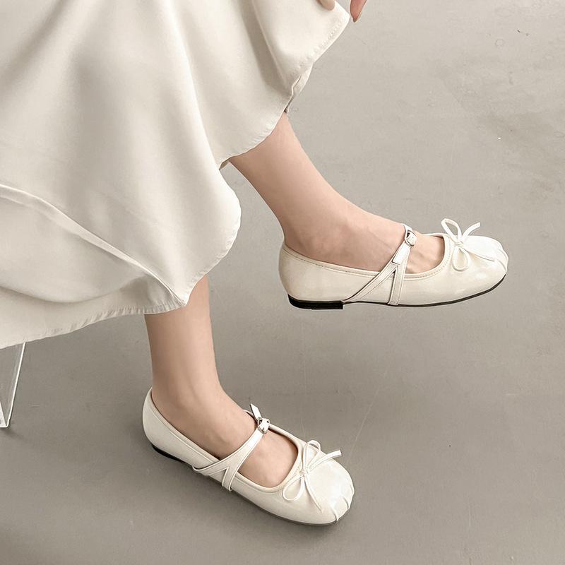 French Retro Ballet Style Flat Bottom Shallow Mouth Single Shoes Women's 2025 New Summer One-pedal Bow Mary Jane Shoes