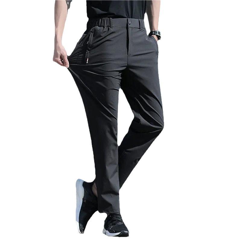 Men's Ice Silk Quick-Dry Summer Pants - Lightweight, Loose, Stretchy, Breathable Casual Trousers with Straight Leg, Plus Size Options Available.