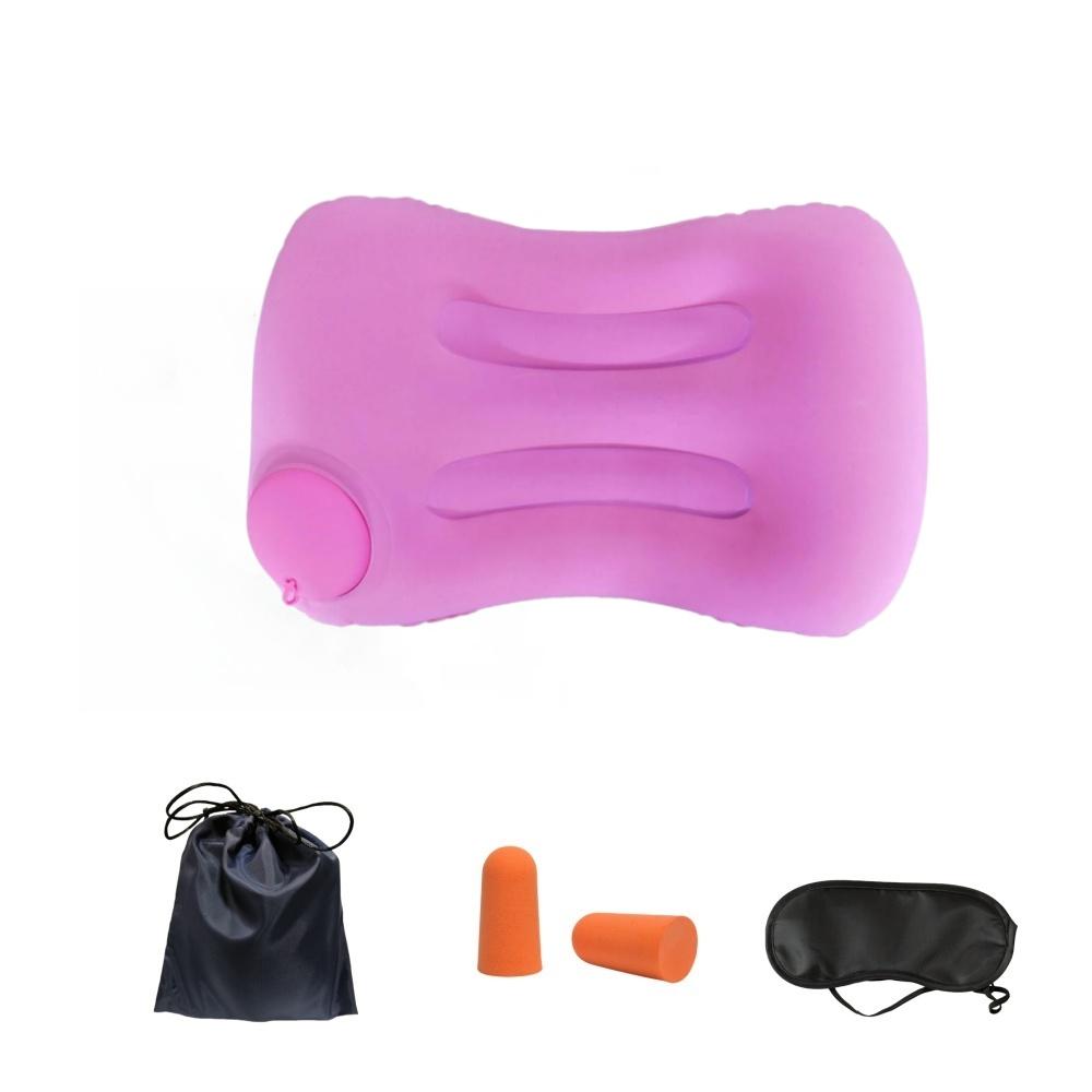 Verstellbares aufblasbares Nackenkissen, Taillenkissen, tragbares aufblasbares Kissen mit Augenmaske, Ohrstöpseln, Handtasche