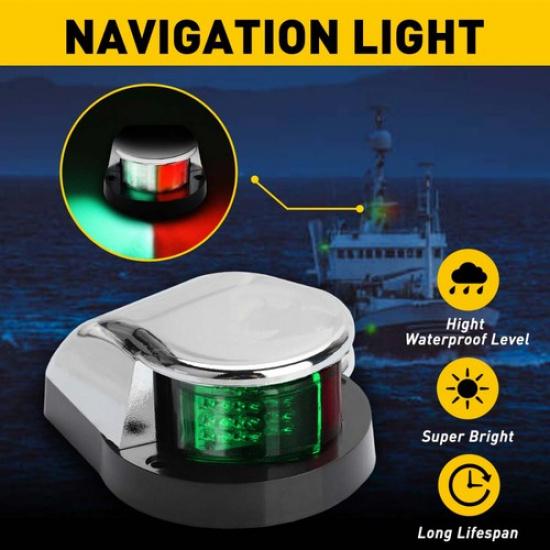 

Waterproof Boat Light Navigation LED Bow Marine Front Pontoon Lamp Red Green 12V