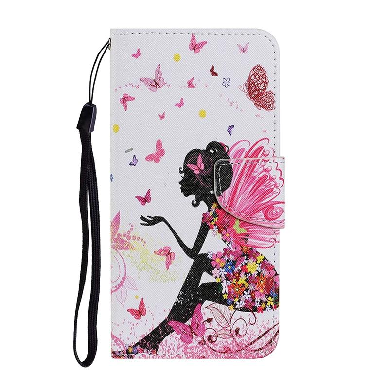 Leather Flip Phone Case For iPhone 11 XR X XS 7 8 SE 2020 SE 2022 Lion Cat Flower Painted Wallet Card Holder Back Cover