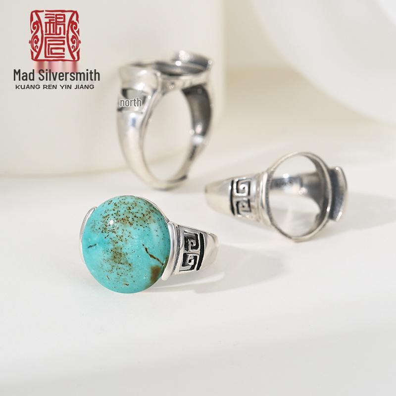 

S925 Sterling Silver Jade and Amber Beeswax Couple Ring Setting 15*17 Adjustable