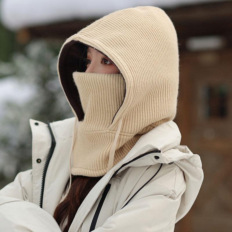 Winter Scarf Cover One-piece Knitted Hat Outdoor Women Riding Electric Car Mask Men Windproof Ski Fleece