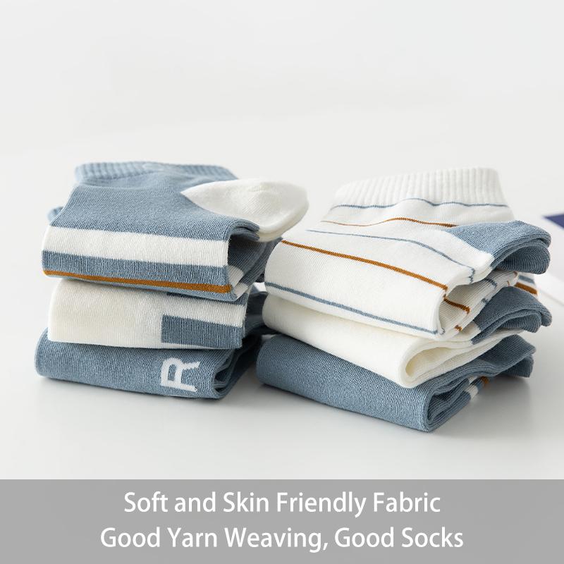 6 Pairs of Men's Spring  Autumn Letter Slogan Striped Basketball Sports Breathable Fashion Versatile College Style Summer Socks