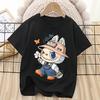 Maglietta Labubu Cartone Animato Carino Stampa 3D per Bambini Maglietta Anime Top Nero Manica Corta Moda Abbigliamento Estivo per Bambini Regalo