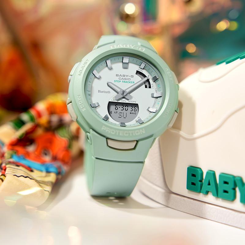 Casio BABY-G Series Thin and Light Series Casual Trend Pedometer Bluetooth Function Sports Quartz Movement Resin Strap Japanese and BSA-B100CS-3APR