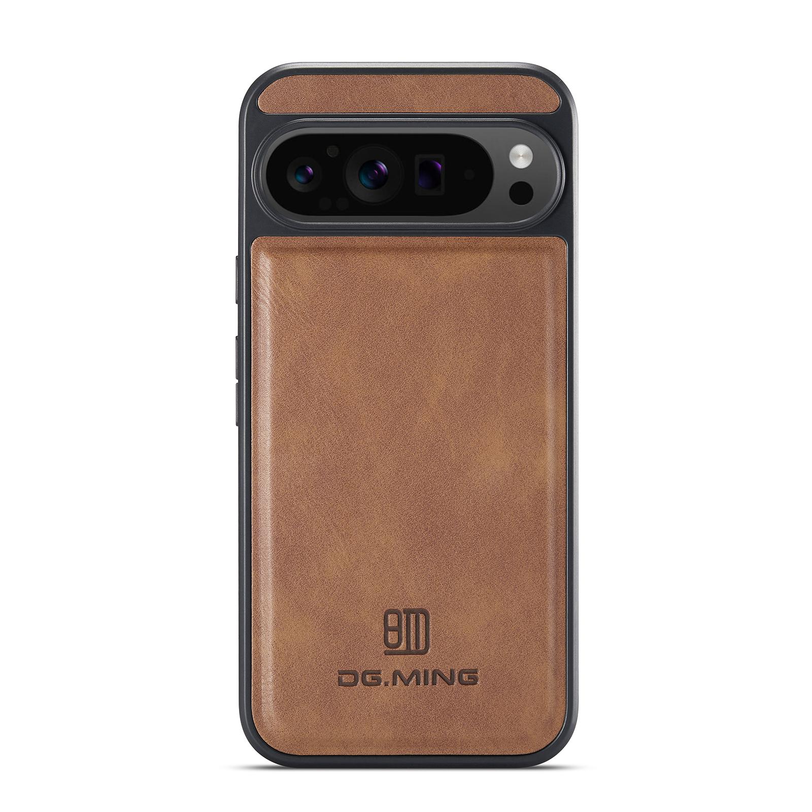 

DG.MING For Google Pixel 9 Pro XL Case Anti-Drop Leather Coated PC+TPU Phone Back Cover Brown