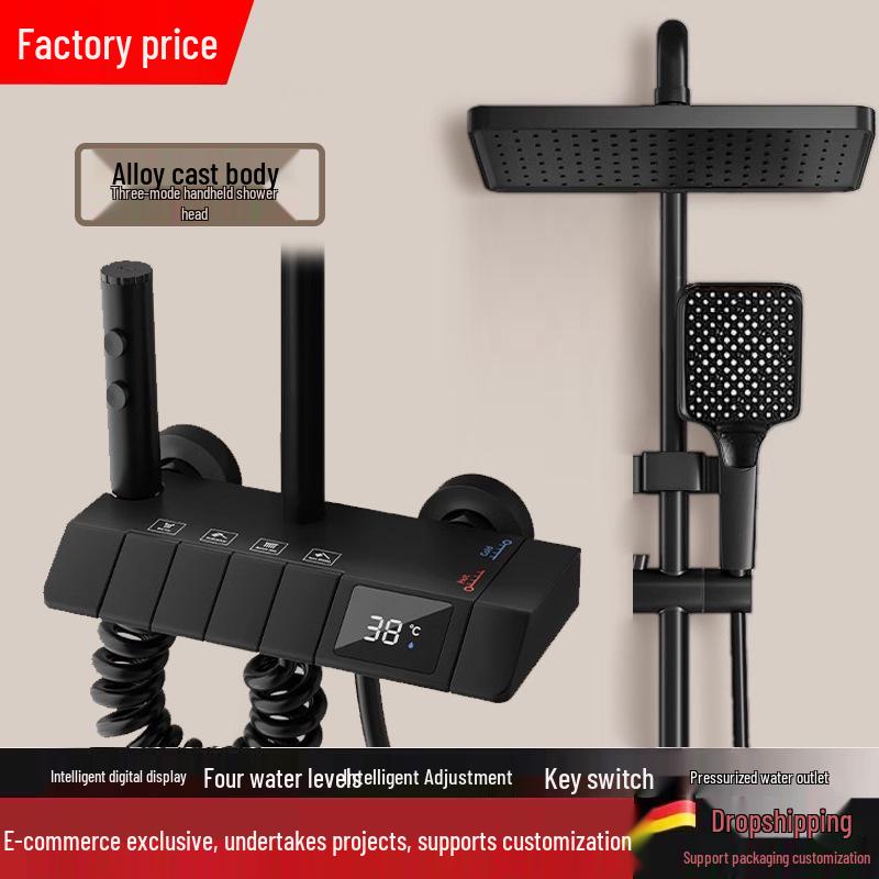 All-Copper Digital Display Thermostatic Shower Set with Piano Key Shower Head