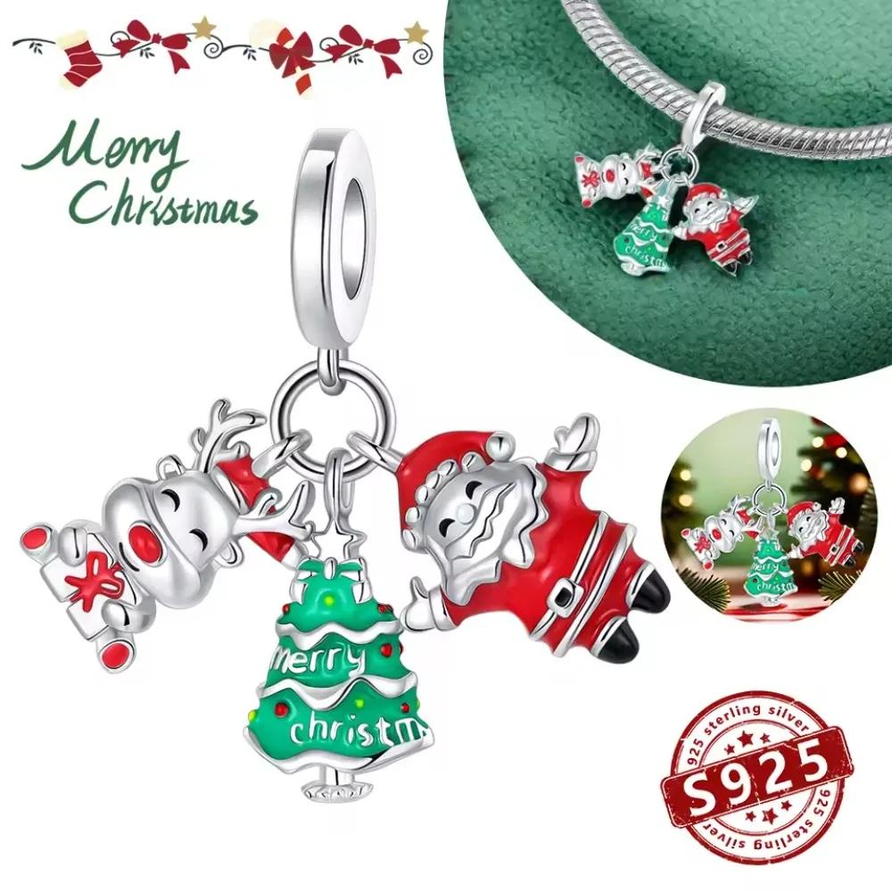 Christmas Charm Bead Component Bell Snowflake House Christmas Tree Elk Bead Components Pendant Bead Component Do It Yourself Copper Metal Bracelet