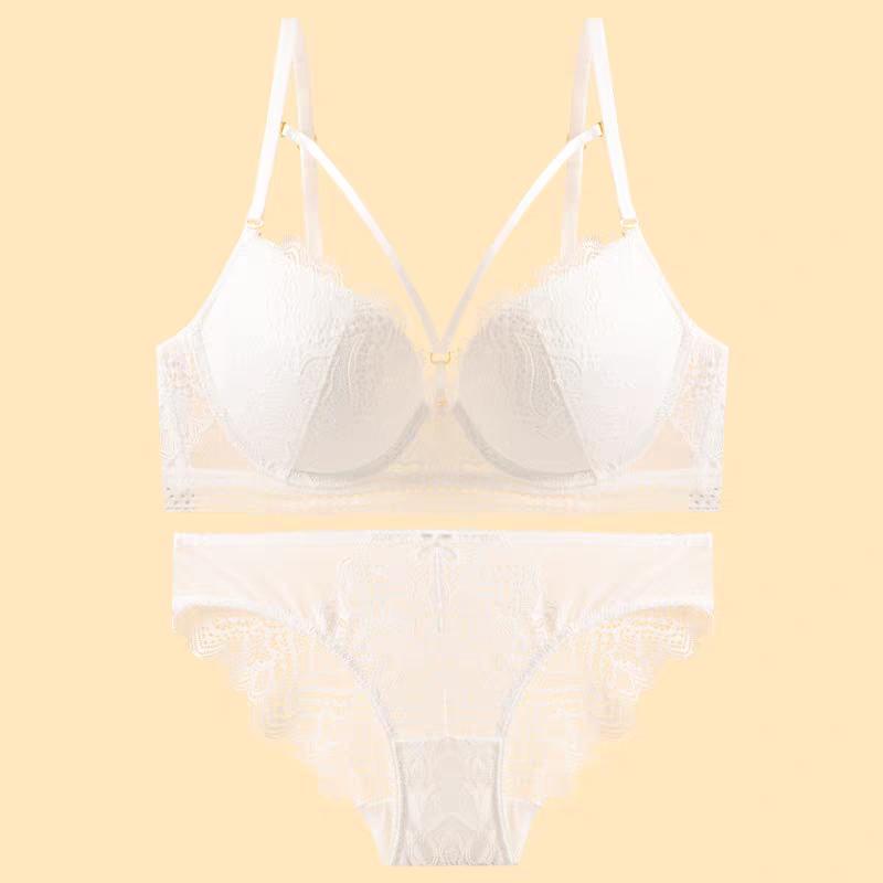 Sexy Lace Embroidery Fashionable Detachable Thin Strap Underwear Thin Top Thick Bottom Small Chest Push Up Women's Bra Set
