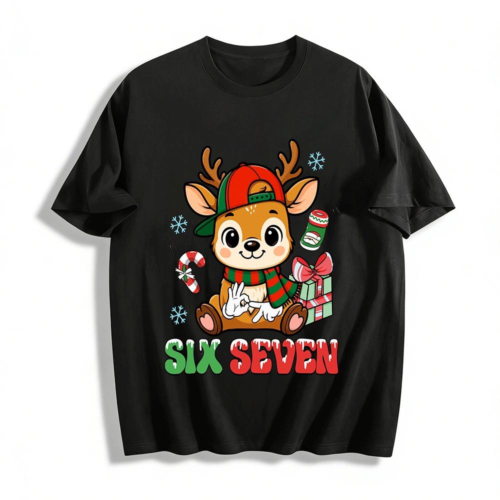 

Christmas Cool Deer Kids Tee Festive Casual Top For Boys Girls Pure cotton T-shirt XXS