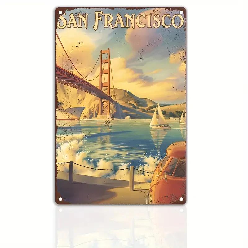Vintage Metal Sign Travel Round The World FRANCISCO,LOUVR,MILAN,Poster,Home,Bar,Room,Hotel,Cafe,Club Retro Wall Decor Plate Gift