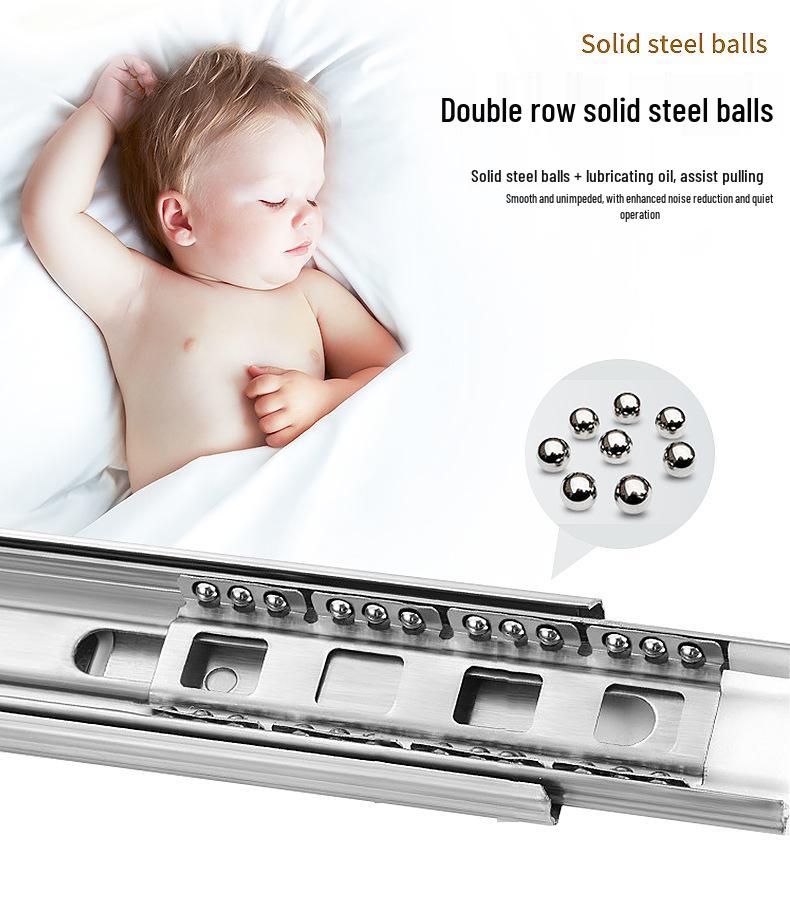 Silent Buffer 45mm Wide Stainless Steel Drawer Slides for Bathroom Cabinet and Wardrobe
