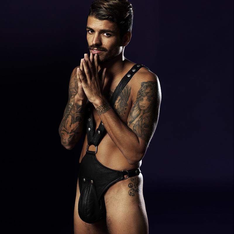 Men's European and American Style Sexy Patent Leather Jumpsuit for Clubs and Bars