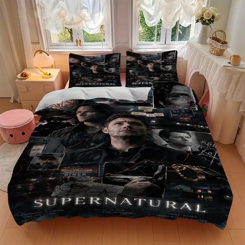 Custom Name Supernatural Bedding 3 Piece Set HD Print Duvet Cover Pillowcases for Teens Adult Bedroom Decoration Christmas Gift