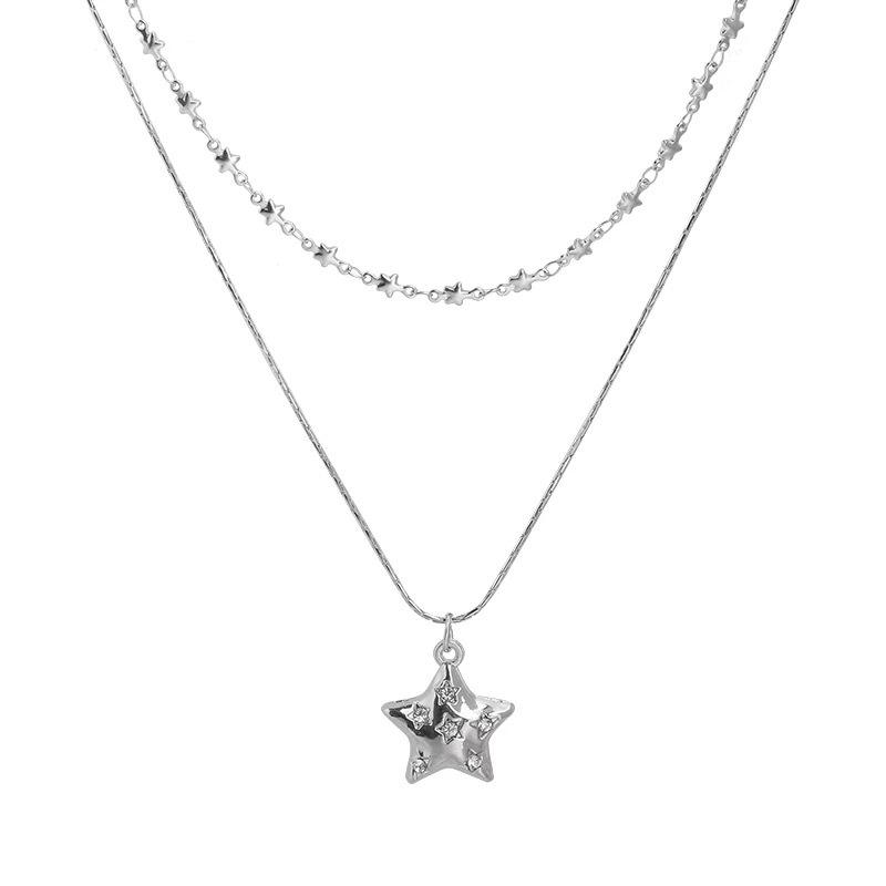 Double-layered Stacked Star Pendant Necklace for Women, Light Luxury, Niche Style, Versatile and Suitable for All Occasions, Collar Chain