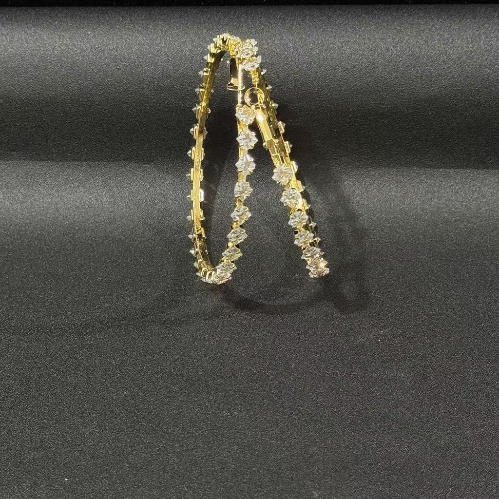 Rhinestone Paved Hoop Earrings Circle Diamond Crystal Silver Gold Two Tone Statement Party Drop Earrings for Women