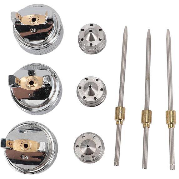 

Nozzle Set, 3 Sets Needle Fluid Nozzle Air Cap Kit, H 827 1.4 1.7 2.0mm Stable Performance Brass Plastic Fluid Tip Size Set Up for Spray Gun
