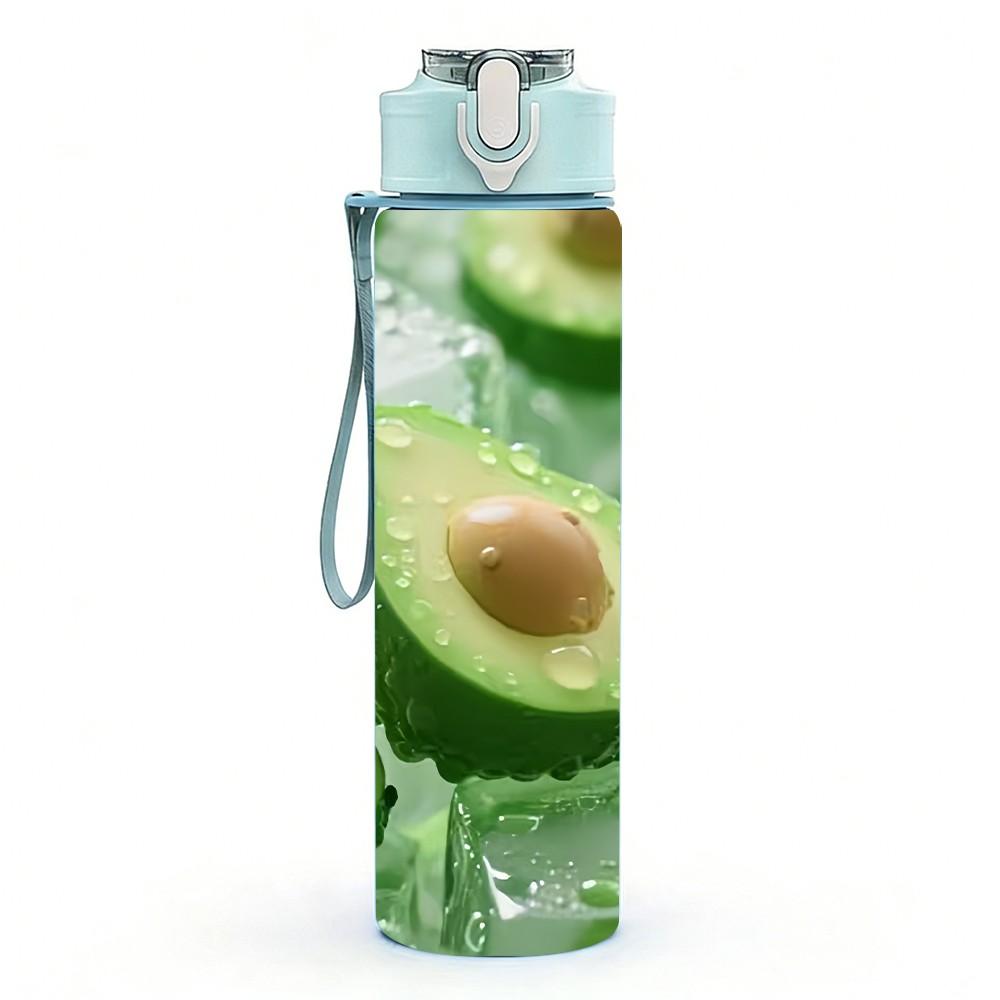 1PC Fresh Sliced Avocado Fruit Print 750ml Color Plastic Sports Water Bottle Leakproof Flip Straw Lid Suitable for Sports Office Home Use