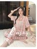 Color striped v-neck thin ice silk pajamas three-piece women's short-sleeved shorts trousers summer casual loungewear