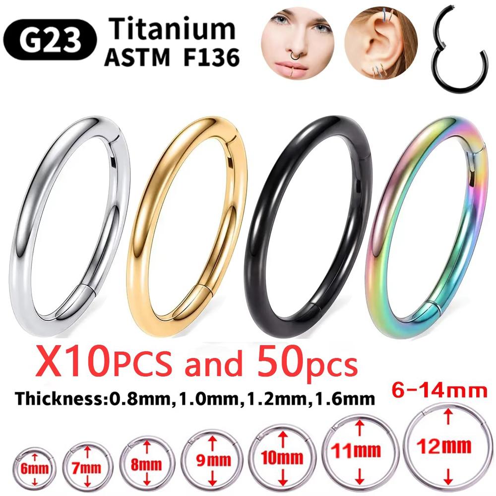 10/50Pcs Hoop Earring G23 Titanium Nose Ring For Women Piercing Jewelry Lip Ear Ring Hoop Mixed Body Clips Hinge