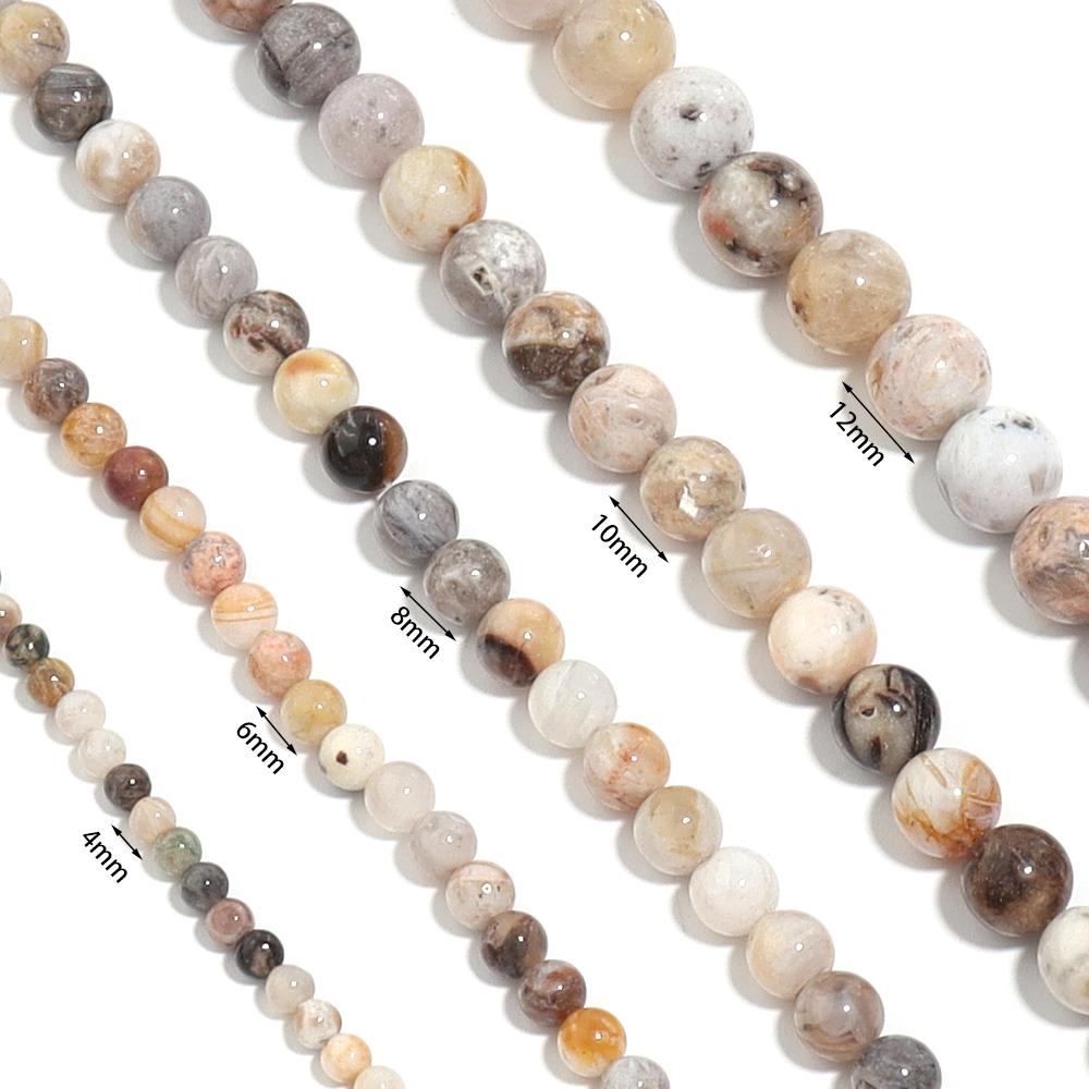 Natural Bamboo Leaf Agate Stone Beads 4 6 8 10 12mm Round Loose Gemstone Beads For Jewelry Making DIY Necklace Bracelet Supplies