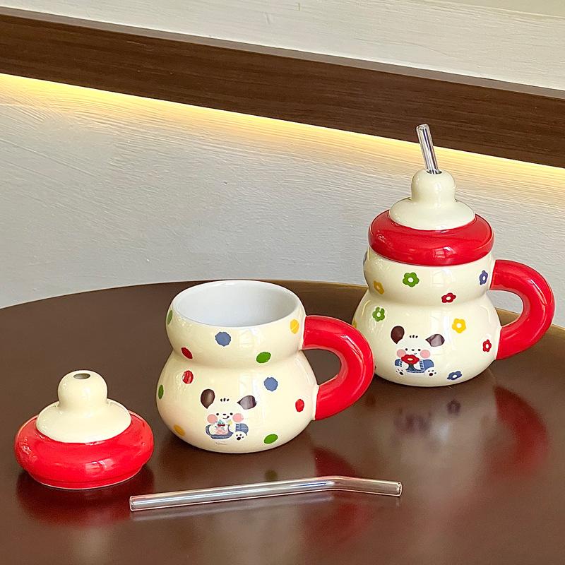 Creative straw cup cute couple ceramic mug birthday gift girl gift box