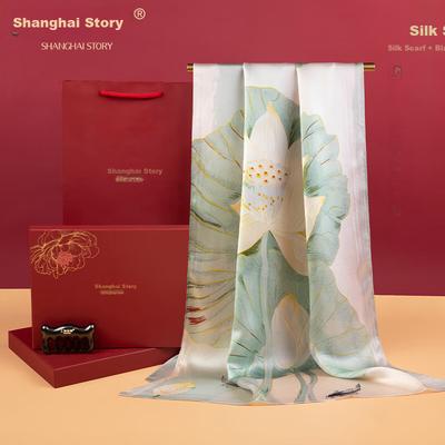 Shanghai Story Seidenschal für Damen mit Ebenholz-Massagekamm Geschenkbox 100% Maulbeerseide Satin Schal Praktisches Geburtstagsgeschenk