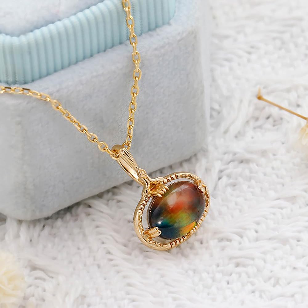 [Richight] Simple Oval Ammonite x White Quartz Doublet Stone Pendant Sterling Silver Necklace Silver 925 Gold Chain Antique Style Natural Stone